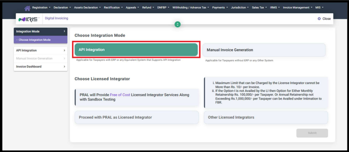 Choose Integration Mode screen
