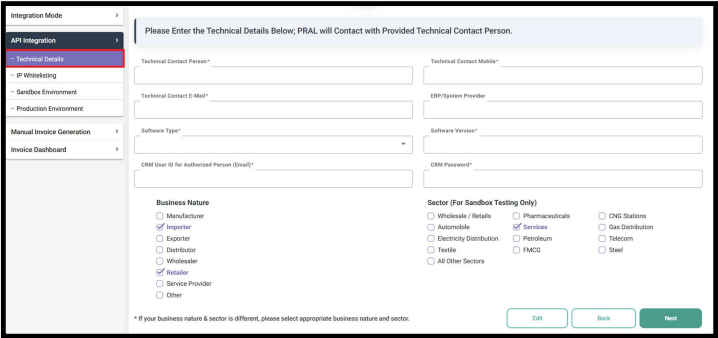 Technical Details form